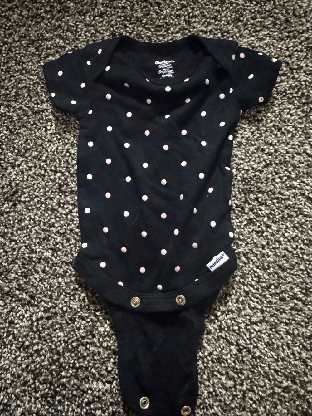 Gerber Black One-Piece Bodysuit with Light Pink Polka Dots